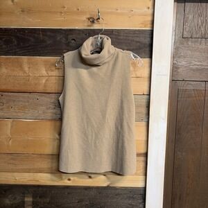 Zara Sleeveless Tan Turtleneck Pullover  Women's Sz M Quiet Luxury Money Preppy